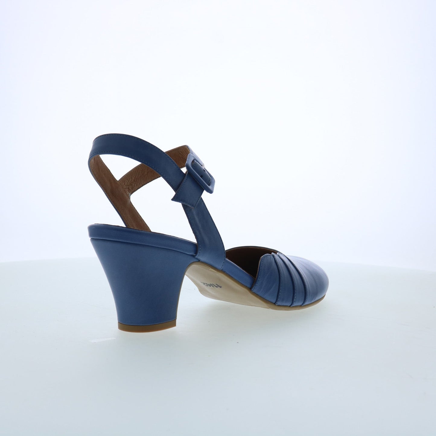 Miz Mooz Faren Womens Blue Leather Hook & Loop Strap Heels Shoes