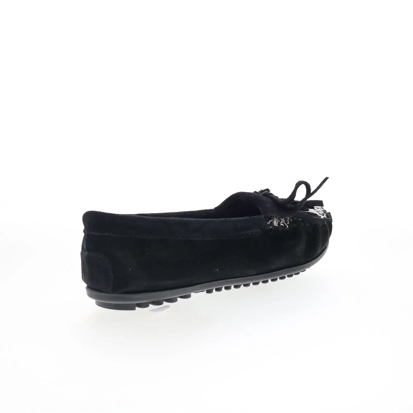 Minnetonka Kilty 410R Womens Black Suede Slip On Loafer Flats Shoes