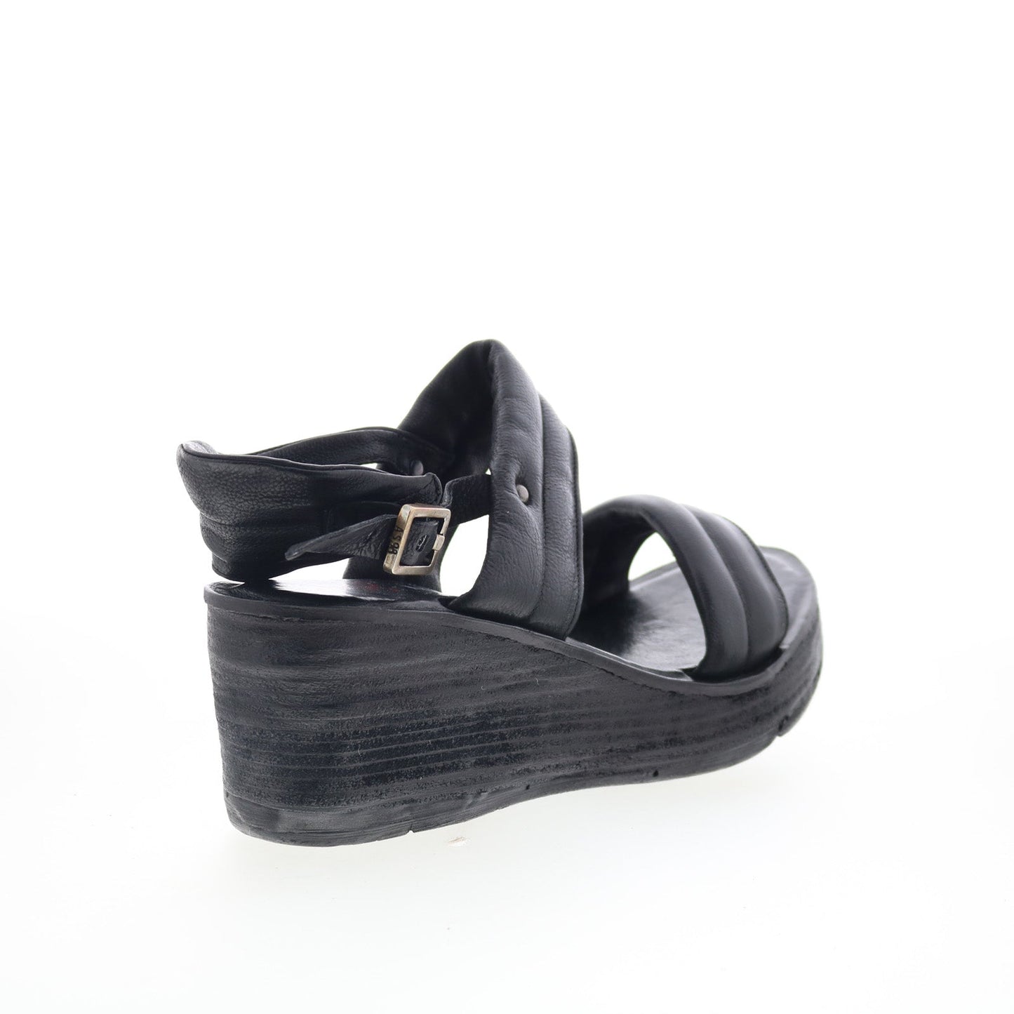 A.S. 98 Norward Womens Black Leather Hook & Loop Wedges Sandals Shoes