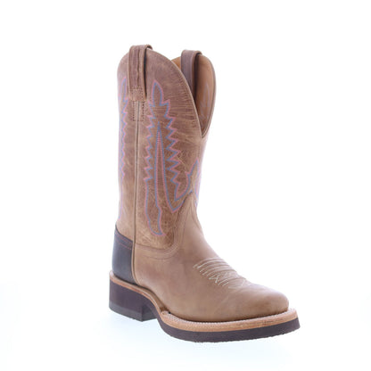Jama Old West 1639L Womens Brown Leather Slip On Cowboy Western Boots