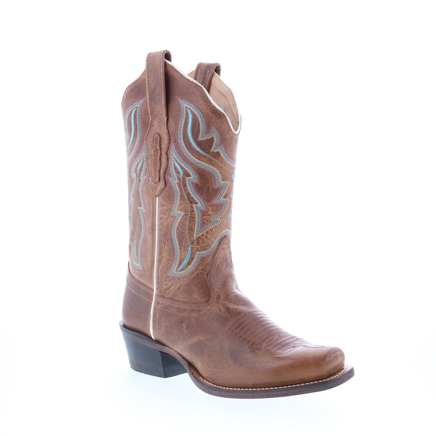 Jama Old West 18006 Womens Brown Leather Slip On Cowboy Western Boots