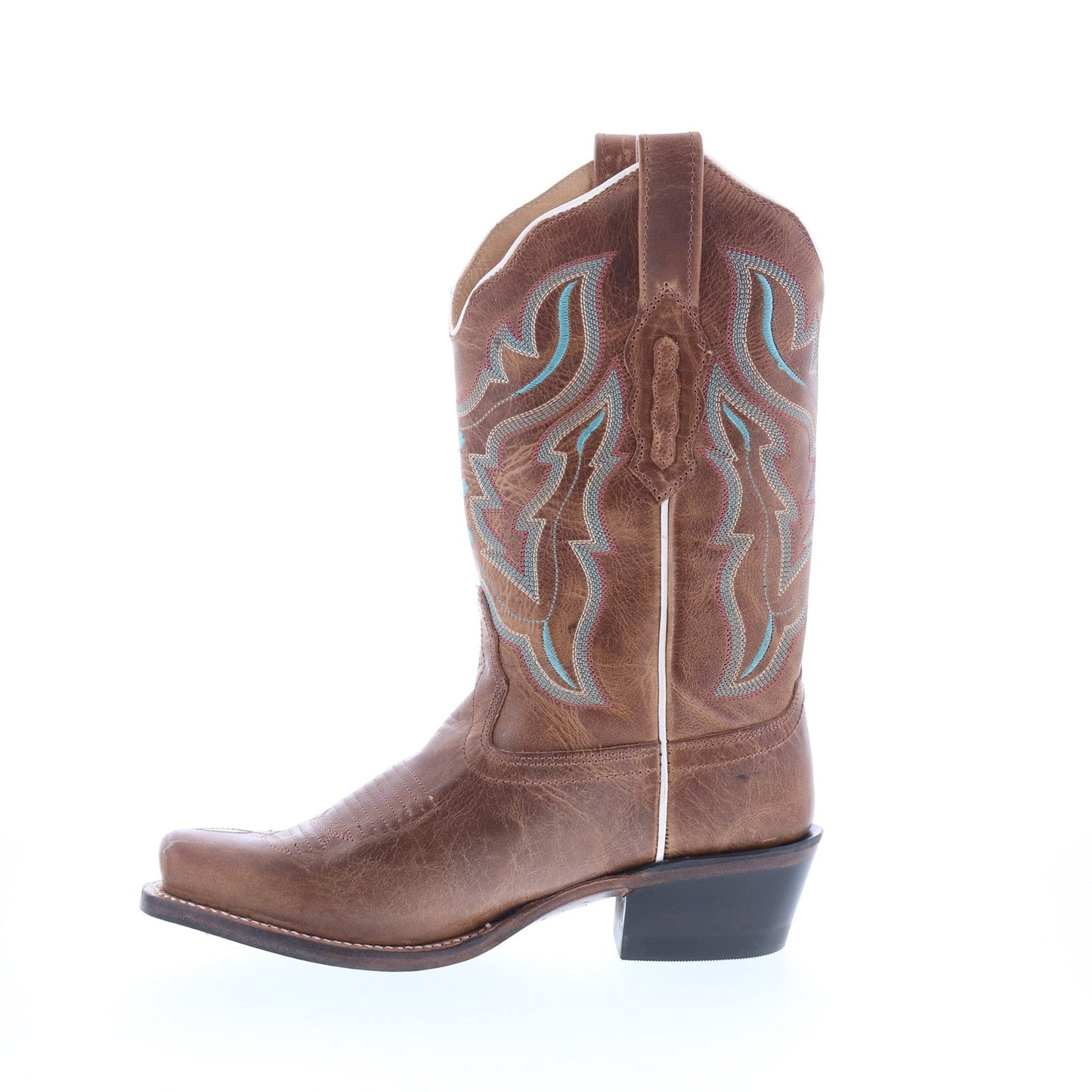 Jama Old West 18006 Womens Brown Leather Slip On Cowboy Western Boots