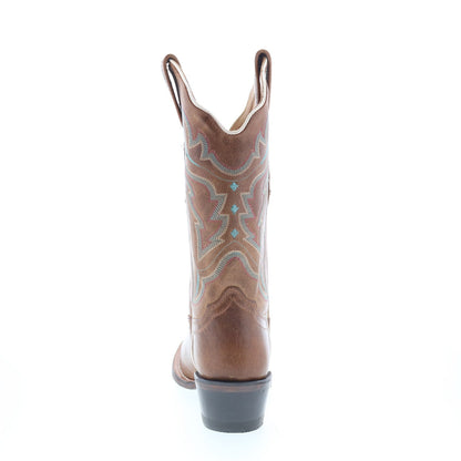Jama Old West 18006 Womens Brown Leather Slip On Cowboy Western Boots