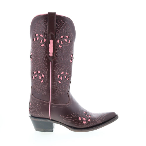 Jama Old West 18057 Womens Brown Leather Slip On Cowboy Western Boots