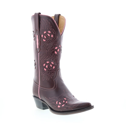 Jama Old West 18057 Womens Brown Leather Slip On Cowboy Western Boots