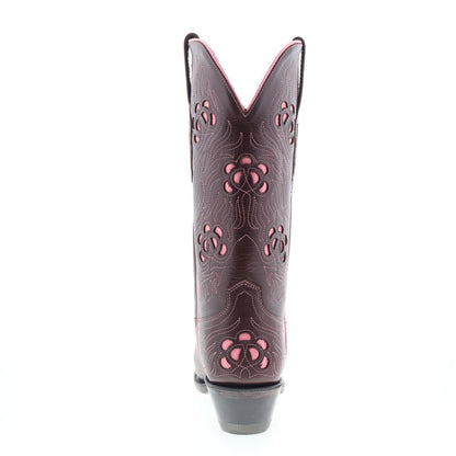 Jama Old West 18057 Womens Brown Leather Slip On Cowboy Western Boots