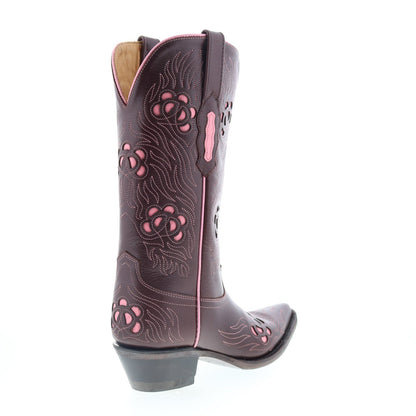Jama Old West 18057 Womens Brown Leather Slip On Cowboy Western Boots