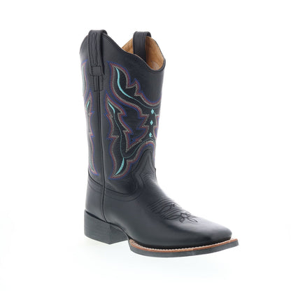 Jama Old West 18121 Womens Black Leather Slip On Cowboy Western Boots