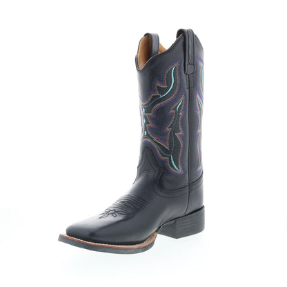 Jama Old West 18121 Womens Black Leather Slip On Cowboy Western Boots