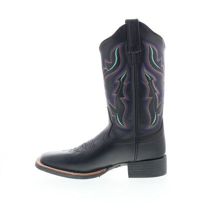 Jama Old West 18121 Womens Black Leather Slip On Cowboy Western Boots