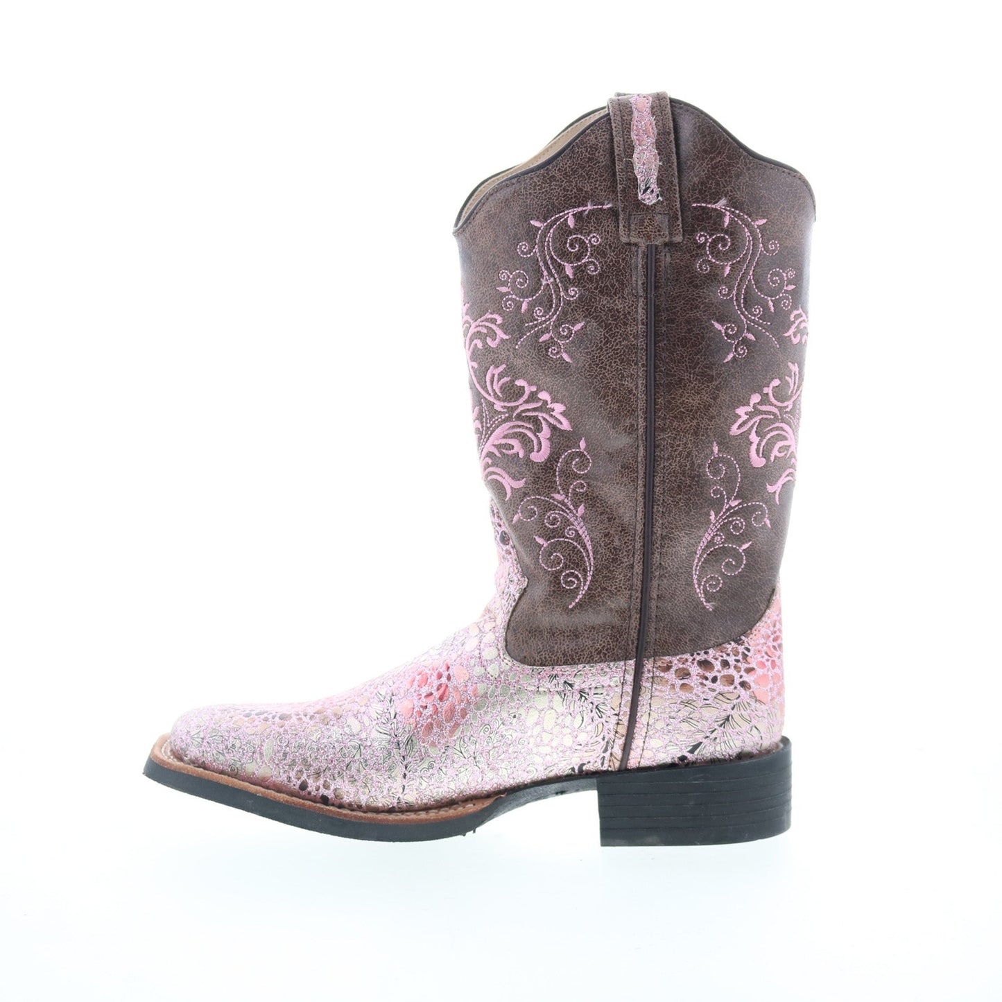 Jama Old West Square Toe 18123 Womens Pink Leather Slip On Western Boots