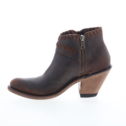 Jama Old West Snip Toe 18150 Womens Brown Leather Zipper Western Boots