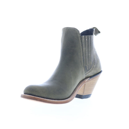 Jama Old West 18158 Womens Green Leather Slip On Cowboy Western Boots