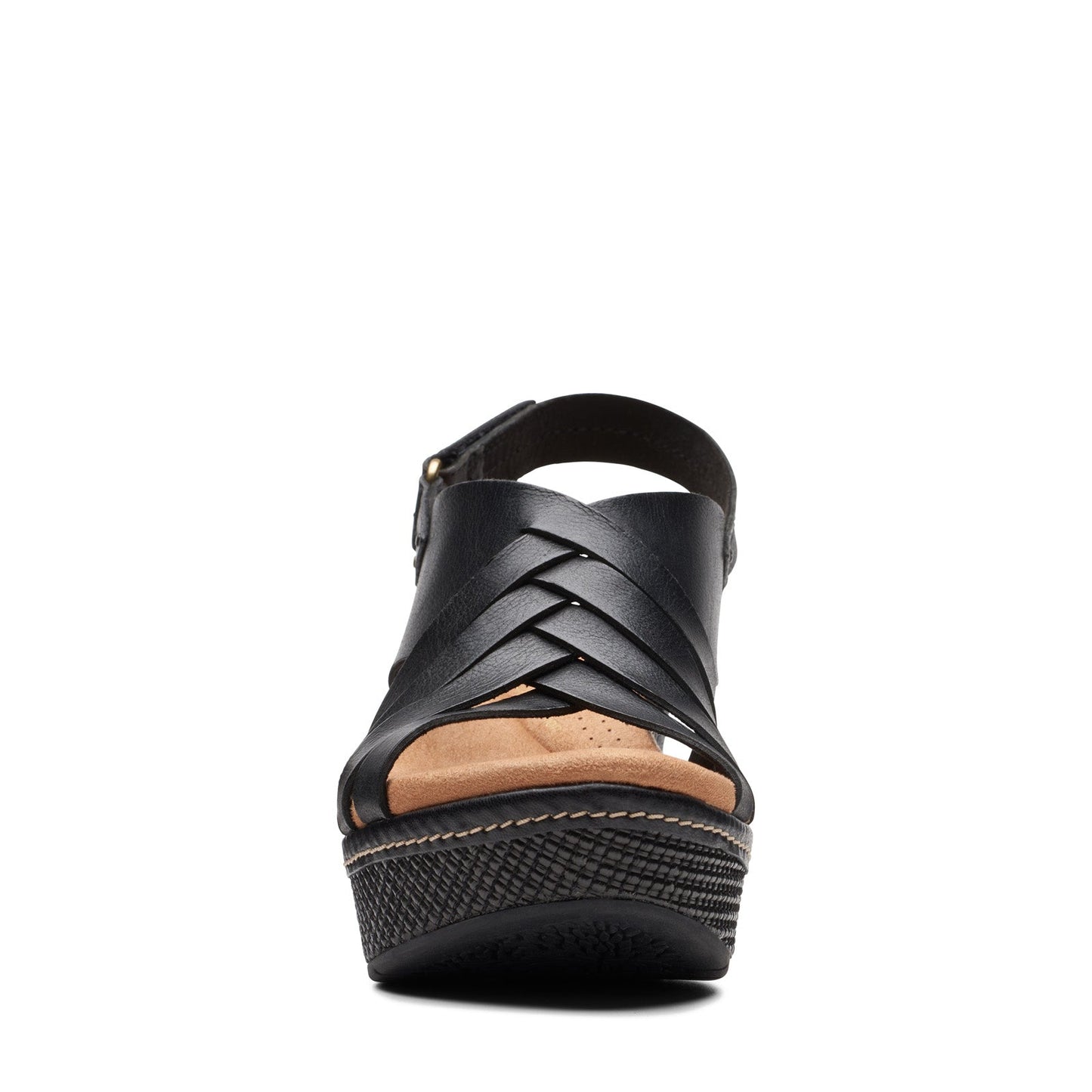 Clarks Elleri Grace 26171531 Womens Black Leather Strap Wedges Sandals Shoes
