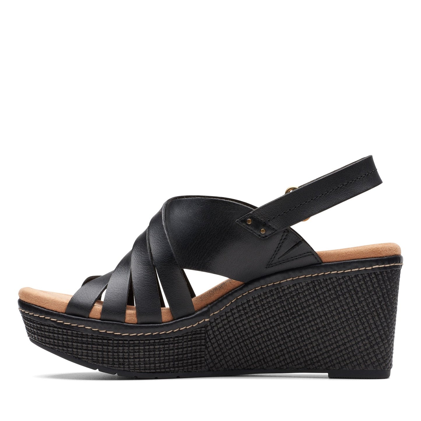 Clarks Elleri Grace 26171531 Womens Black Leather Strap Wedges Sandals Shoes