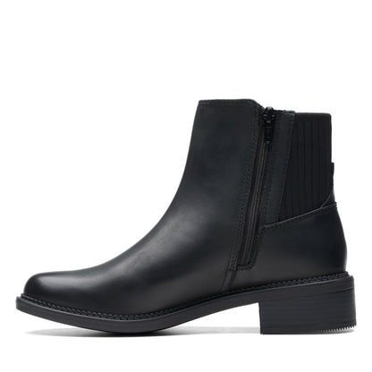Clarks Maye Palm 26174354 Womens Black Wide Leather Casual Dress Boots