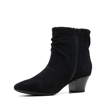 Clarks Teresa Skip 26174445 Womens Black Suede Zipper Ankle & Booties Boots