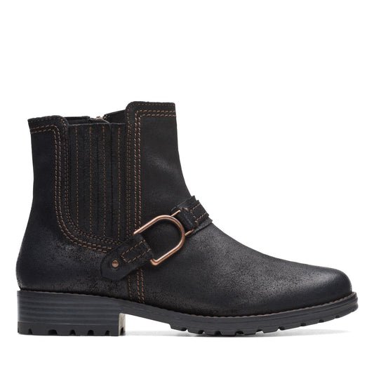 Clarks Aspra Buckle 26174952 Womens Black Suede Zipper Casual Dress Boots