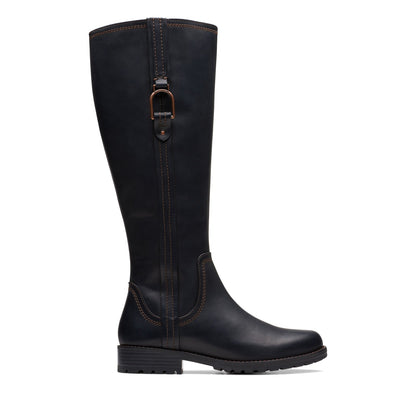 Clarks Aspra HI 26174955 Womens Black Leather Zipper Knee High Boots