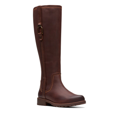 Clarks Aspra HI 26174956 Womens Brown Leather Zipper Knee High Boots