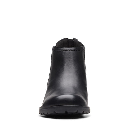 Clarks Leda Step 26174957 Womens Black Wide Leather Ankle & Booties Boots