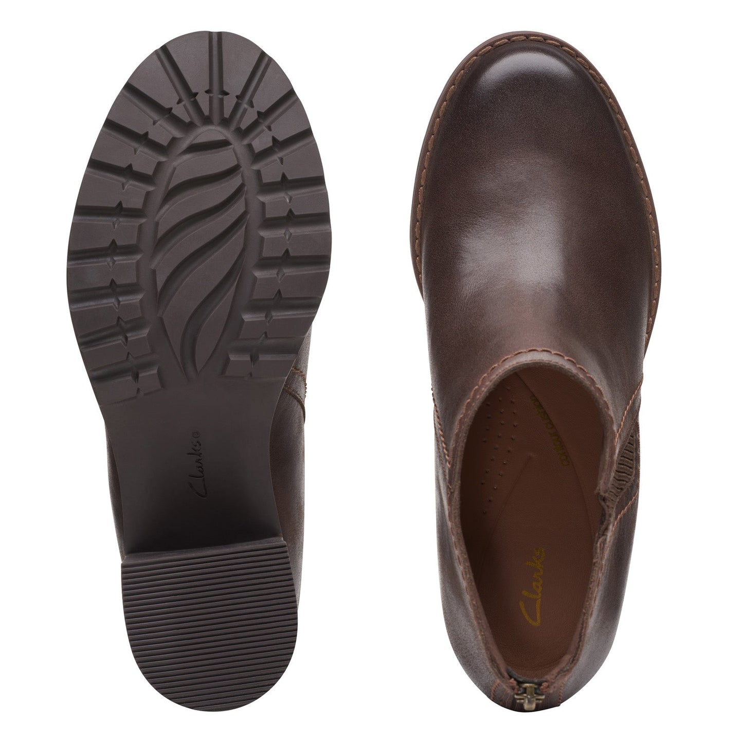 Clarks Leda Step 26174958 Womens Brown Wide Leather Ankle & Booties Boots