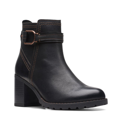 Clarks Leda Strap 26174959 Womens Black Wide Leather Ankle & Booties Boots