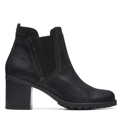 Clarks Leda Up 26174962 Womens Black Wide Suede Ankle & Booties Boots