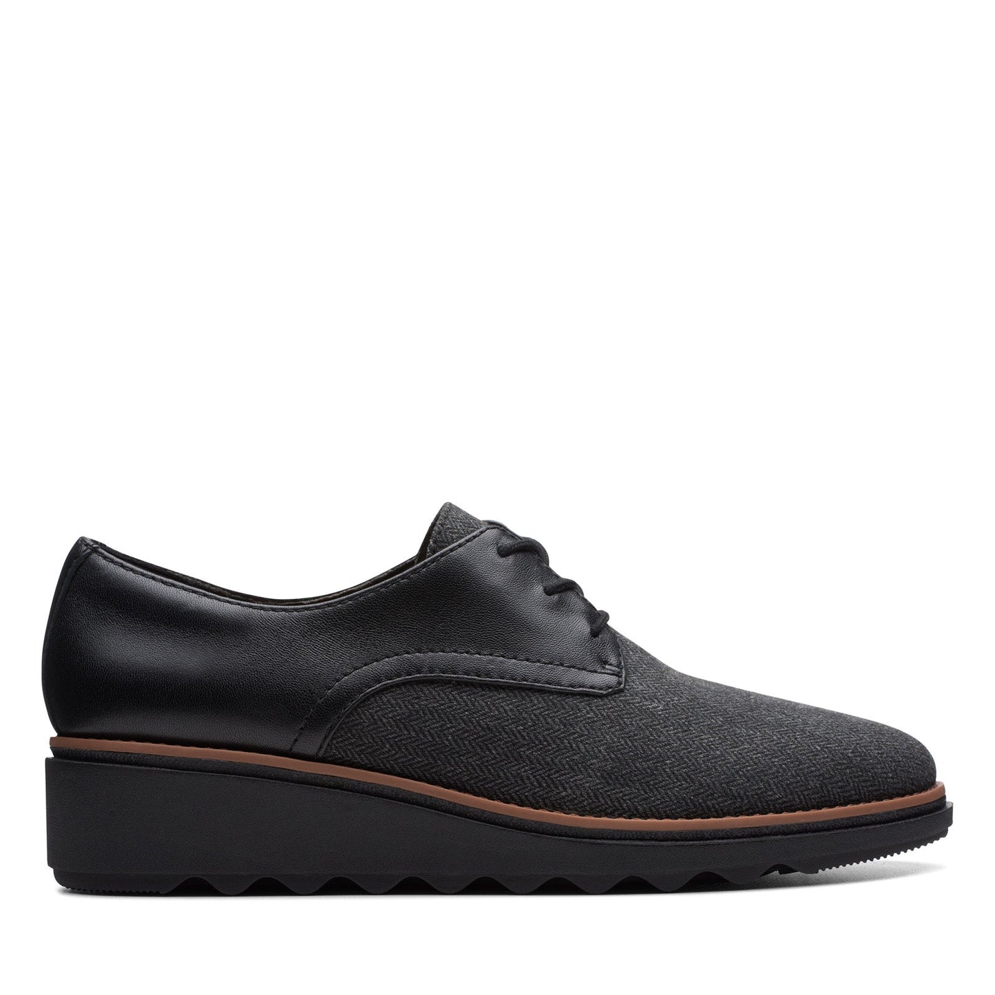 Clarks Sharon Rae 26175417 Womens Black Canvas Lace Up Oxford Flats Shoes