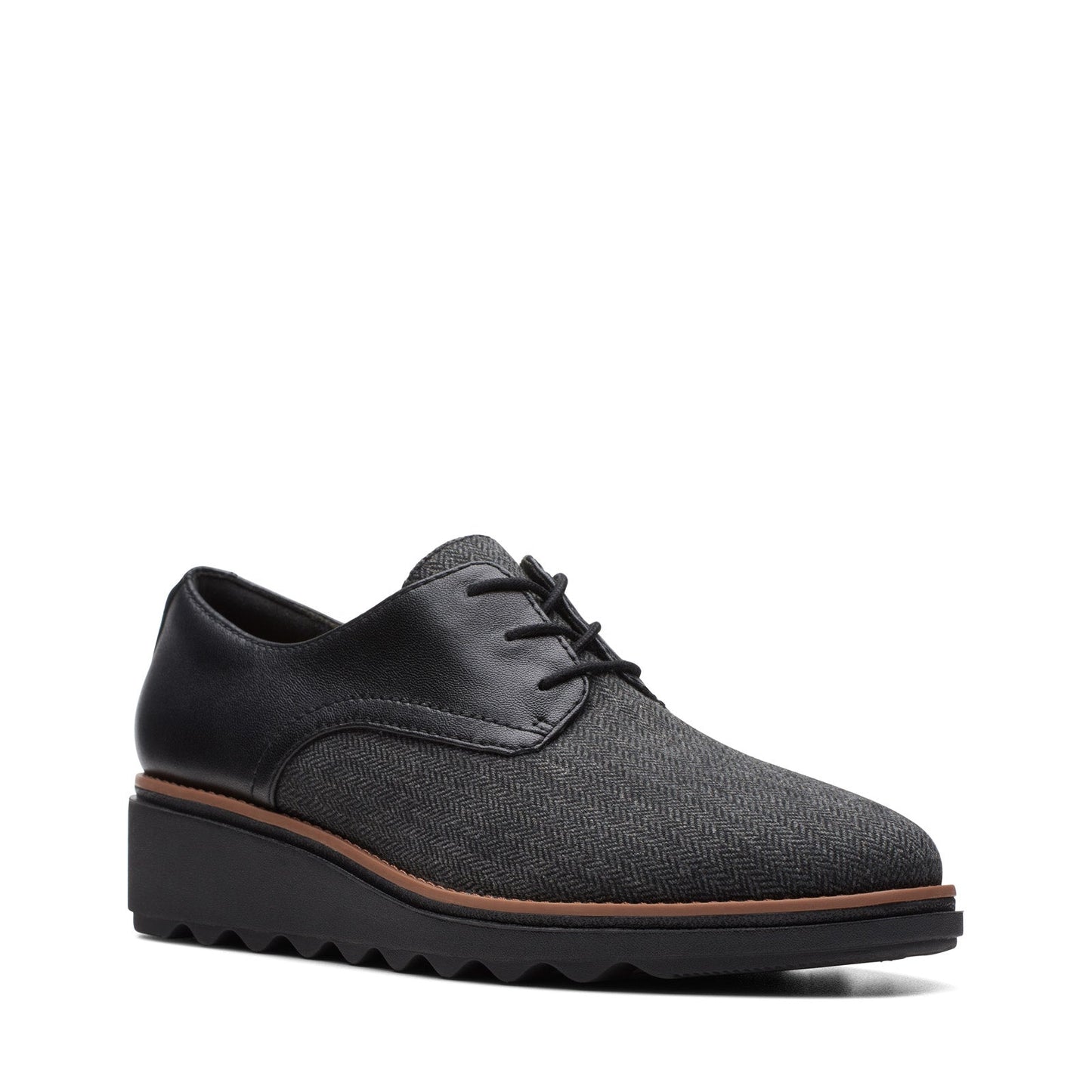 Clarks Sharon Rae 26175417 Womens Black Canvas Lace Up Oxford Flats Shoes
