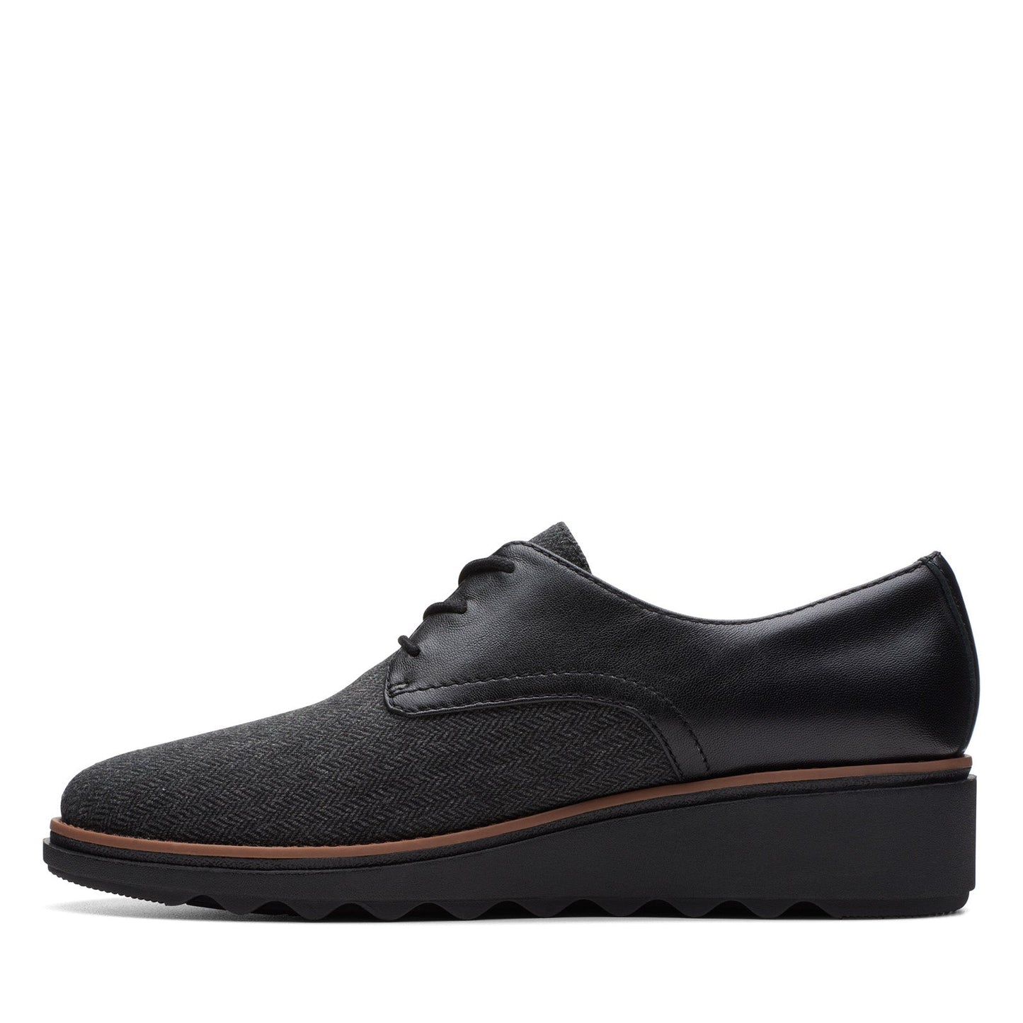 Clarks Sharon Rae 26175417 Womens Black Canvas Lace Up Oxford Flats Shoes