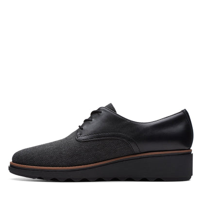 Clarks Sharon Rae 26175417 Womens Black Canvas Lace Up Oxford Flats Shoes
