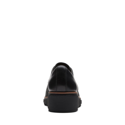 Clarks Sharon Rae 26175417 Womens Black Canvas Lace Up Oxford Flats Shoes
