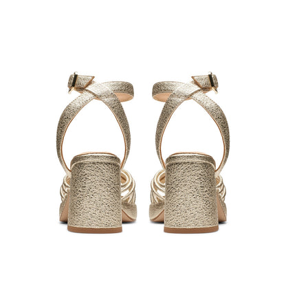 Clarks Ritzy 75 Faye 26176328 Womens Gold Leather Heeled Sandals Shoes