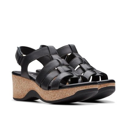 Clarks Chelseah Peak 26177069 Womens Black Leather Strap Sandals Shoes