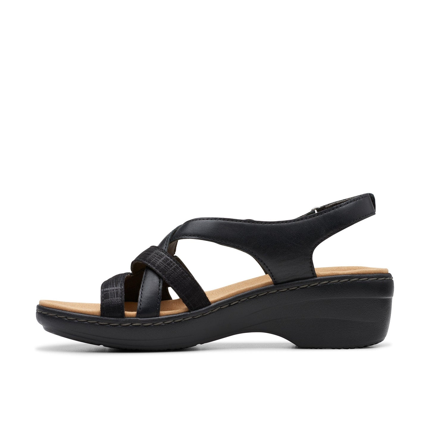 Clarks Merliah Bonita 26177402 Womens Black Leather Wedges Sandals Shoes