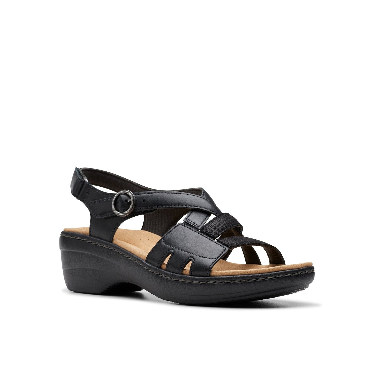 Clarks Merliah Bonita 26177402 Womens Black Leather Wedges Sandals Shoes