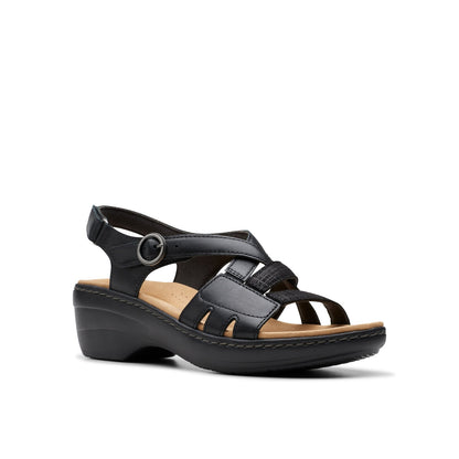 Clarks Merliah Bonita 26177402 Womens Black Leather Wedges Sandals Shoes