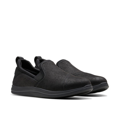 Clarks Breeze Dawn 26179937 Womens Black Wide Canvas Loafer Flats Shoes