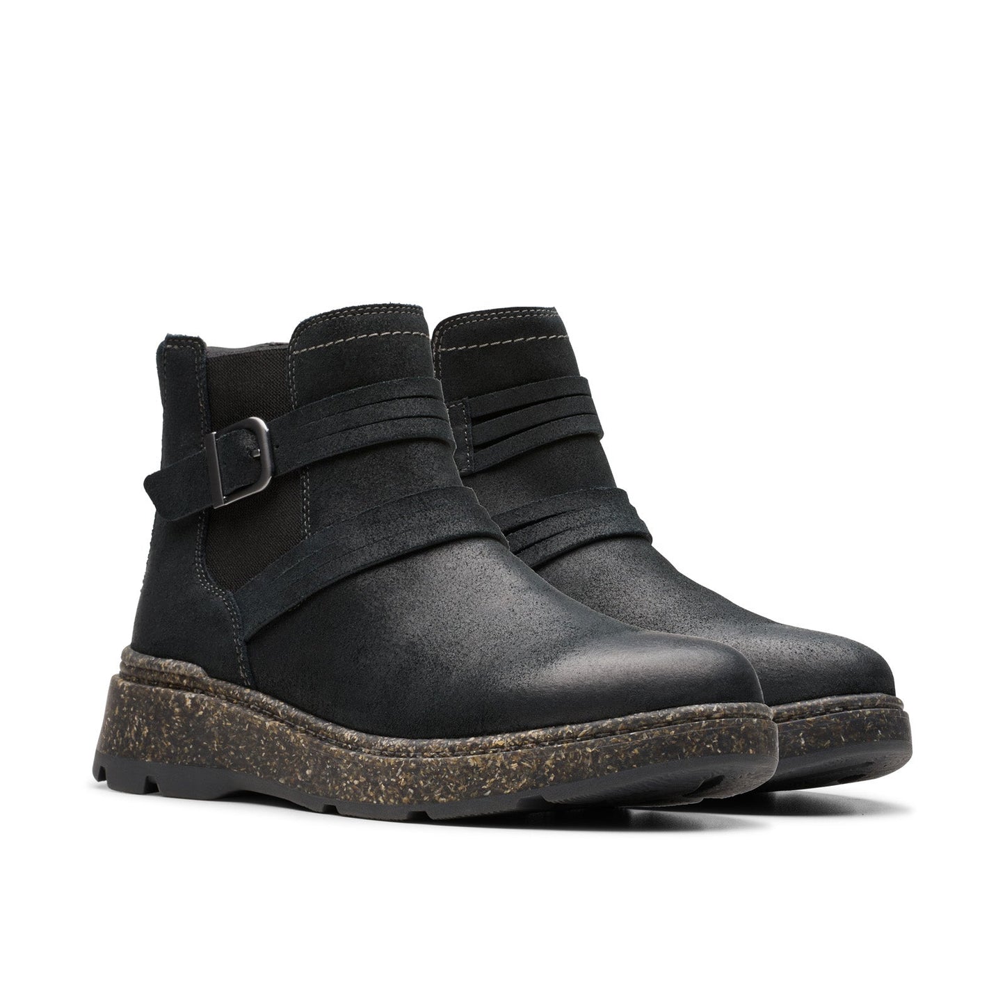 Clarks Noralyn Strap 26180099 Womens Black Wide Suede Casual Dress Boots