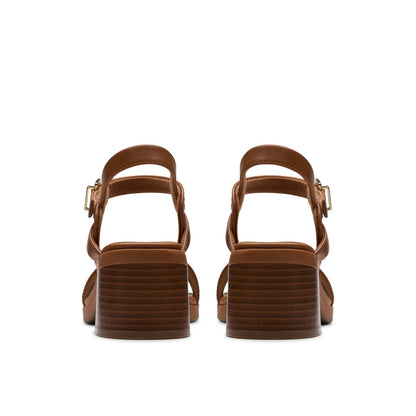 Clarks Jaylan Ray 26181661 Womens Brown Leather Strap Heels Shoes
