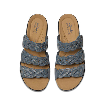 Clarks Laurieann Rio 26181908 Womens Blue Leather Flip-Flops Sandals Shoes