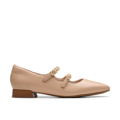 Clarks Natalyn Lane 26181928 Womens Beige Leather Mary Jane Flats Shoes