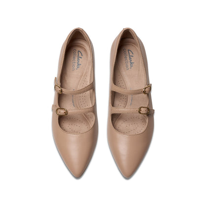 Clarks Natalyn Lane 26181928 Womens Beige Leather Mary Jane Flats Shoes