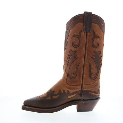 Sage 4561 Womens Brown Leather Slip On Cowboy Western Boots