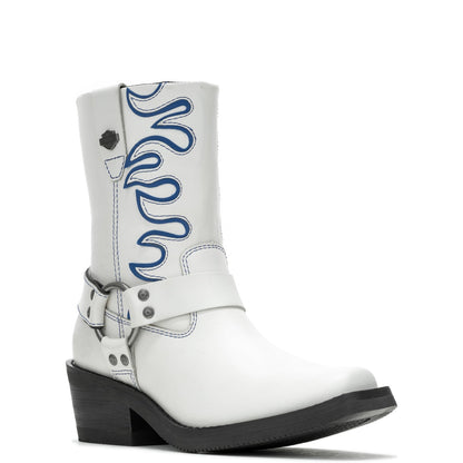 Harley-Davidson Korsen Flame D87293 Womens White Leather Motorcycle Boots