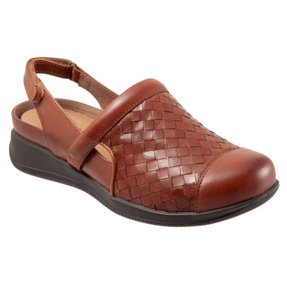 Softwalk Salina Woven S1365-245 Womens Brown Leather Strap Clog Flats Shoes