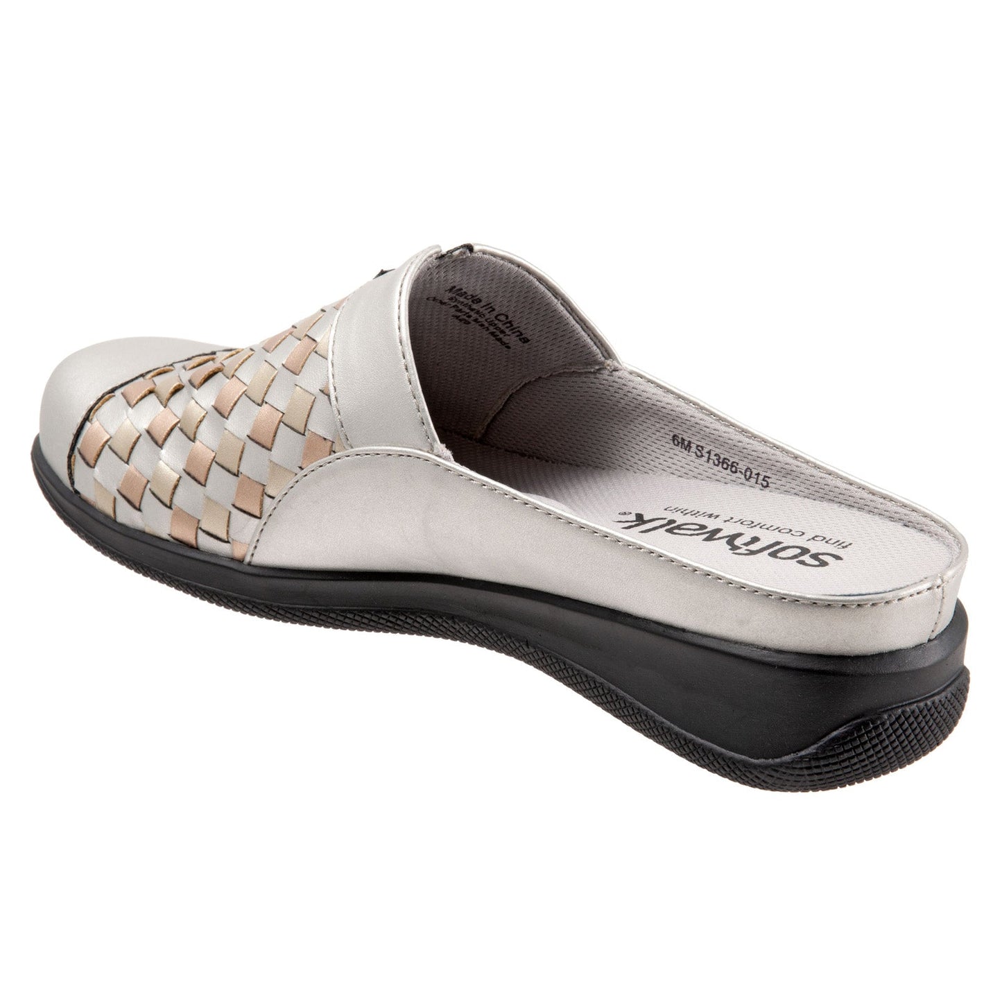 Softwalk San Marcos Woven S1366-015 Womens Silver Leather Mule Flats Shoes