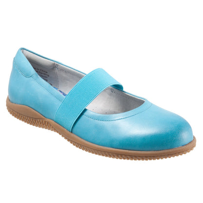 Softwalk High Point S1466-436 Womens Blue Leather Mary Jane Flats Shoes