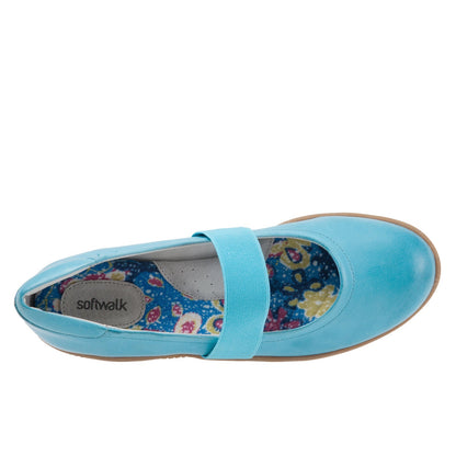 Softwalk High Point S1466-436 Womens Blue Leather Mary Jane Flats Shoes